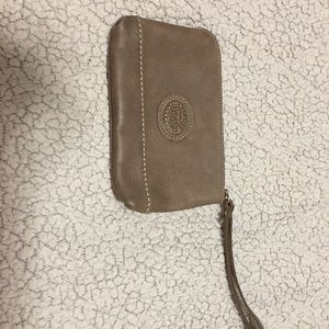 Roots leather wristlet